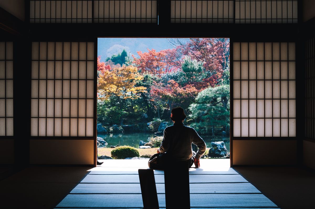 Japanese culture — a traditional garden viewed from a tatami room